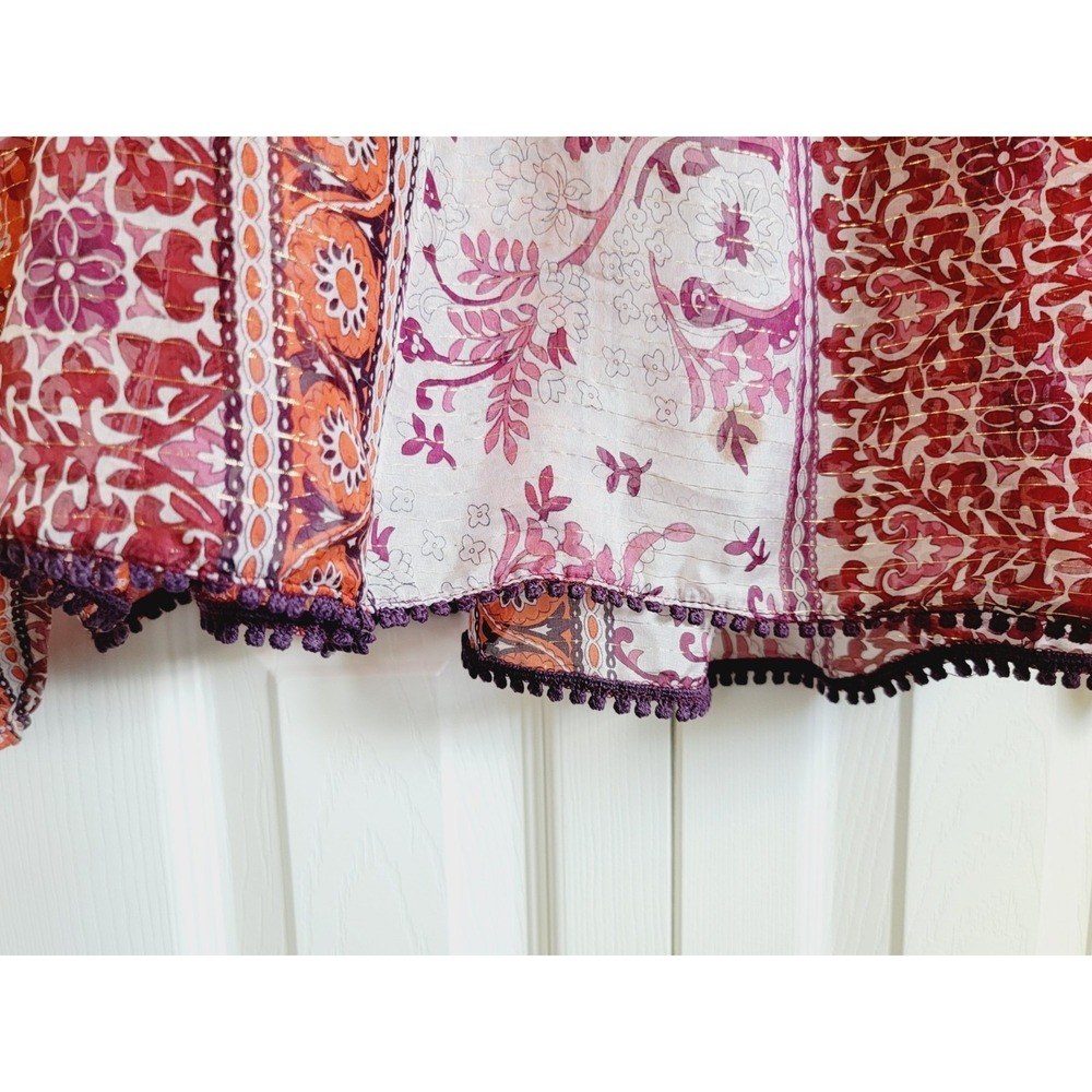 Maeve Anthropologie S Silk Paisley Metallic Stripe Blouse Orange Purple Small‎ - Picture 9 of 15